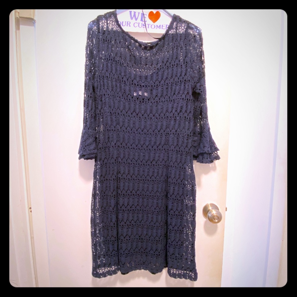 Blue crotchet dress. Knee length
